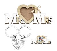 EHDWXVZM 1 cadre photo, 1 paire de porte-clés d'amour, ornements en forme de coeur MR & MRS, artisanat adapté à la décoration de la maison et du mariage
