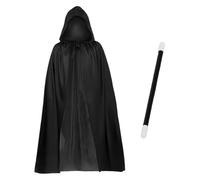 EHDWXVZM 1 Cape Noire, 1 Baguette Magique, Longue Cape À Capuche, Cape De Sorcier, Cape De Costume De Diable, Costume De Magicien, Cape d'halloween