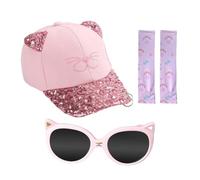 EHDWXVZM 1 Casquette de Baseball Chat, 1 Paire de Lunettes de Soleil, 1 Paire de Manches de Protection Solaire, Casquette à visière pour Enfants, Ensemble de Protection Solaire d'été