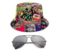 EHDWXVZM 1 Chapeau bob Vintage, 1 Paire de Lunettes de Soleil, Chapeau de Soleil Double Face, Chapeau de Soleil Graffiti, Chapeau de décoration de fête