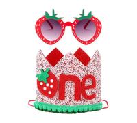 EHDWXVZM 1 chapeau d'anniversaire aux fraises, 1 lunettes aux fraises, décorations pour le 1er anniversaire de la fille, coiffure aux fraises d'anniversaire, accessoires photo de fête