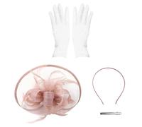 EHDWXVZM 1 Chapeau de Mariage pour Femme, 1 Paire de protège-Doigts, Couvre-Chef de déguisement pour Femme, Couvre-Chef de Cocktail pour Femme, Couvre-Chef Rose