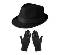 EHDWXVZM 1 chapeau pour homme, 1 paire de protège-doigts, melon, chapeau de jazz pour homme, chapeau en feutre à bord court, Noir , S/M