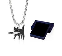 EHDWXVZM 1 collier chat couteau noir, 1 boîte à bijoux, collier pendentif chat, collier métal personnalisé, accessoire de mode polyvalent, cadeau pour les amoureux des chats