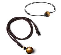 EHDWXVZM 1 Collier en Pierre d'oeil De Tigre, 1 Bracelet en Pierre d'oeil De Tigre, Collier pour Homme, Bijoux Pendentif en Pierre Ronde pour Femme, Décoration De Collier De Perles, Bracelet Réglable