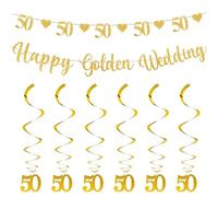 EHDWXVZM 1 Drapeau De Mariage Doré Et 6 Pendentifs en Spirale Numéro 50, Bannières De Lettres, Décorations De Fête À Paillettes, Pendentifs De Décoration De Scène De Fête.