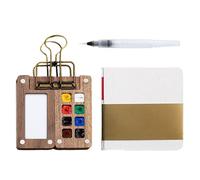EHDWXVZM 1 Ensemble D'Outils De Peinture Portables, Mini Palette De Peinture Aquarelle, Palette De Voyage en Bois avec 8 Compartiments, Carnet De Croquis, Carnet Peint, Ensemble De Peinture De Voyage
