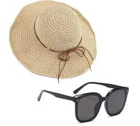 EHDWXVZM 1 Morceau de Chapeau de Paille, 1 Morceau de Lunettes de Soleil, Chapeau d'été pour Femme, Chapeau de Soleil pour Femme, Chapeau de Soleil Pliable pour Femme, Chapeau de Plage