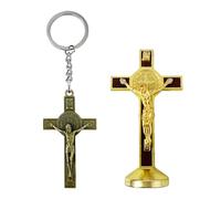 EHDWXVZM 1 Ornement De Croix, 1 Porte-Clés De Croix, Statue De Croix, Ornement Avec Base, Plaque Commémorative De Croix, Décorations D'Église De Maison De Voiture