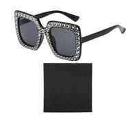 EHDWXVZM 1 Paire De Lunettes De Soleil Carrées, 1 Chiffon À Lunettes, Lunettes De Soleil Incrustées De Diamants, Lunettes De Soleil Noires Pour Femmes, Lunettes De Soleil D'Extérieur