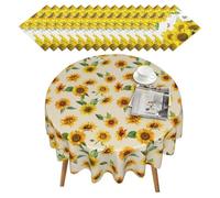 EHDWXVZM 1 pièce Nappe Tournesol et 16 Papier de Soie Tournesol, décoration de Table, décorations de fête, Accessoires de Meubles, Nappe imperméable, Nappe Ronde, Papier de Soie imprimé