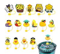 EHDWXVZM 10 Pièces De Chapeaux De Paille De Canard Mignons, 5 Pièces De Chapeaux De Paille D'Abeille, Accessoires De Tête En Silicone Pour Pailles De Dessin Animé