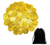 EHDWXVZM 100 Pièces D'Or Croisées, 1 Sac À Cordon, Pièces D'Or En Plastique, Pièces D'Or En Chocolat, Trésor De Pirate En Or, Coffre Au Trésor En Or Pour Enfants, Accessoires D'Aventure Pour Enfants