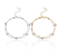 EHDWXVZM 2 Bracelets De Cheville Pour Femmes, Bracelets De Cheville Multicouches, Bracelets De Cheville Ornés De Cristaux, Bracelets De Plage, Bracelets De Cheville En Or Pour Femmes