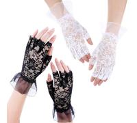 EHDWXVZM 2 paires de gants en dentelle, gants demi-doigts, gants sans doigts, gants pour dames, gants de mariée, gants en dentelle, gants courts, accessoires d'habillage