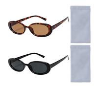 EHDWXVZM 2 paires de lunettes de soleil, 2 sacs à lunettes, lunettes ovales à petite monture, lunettes rétro, lunettes de soleil de fête, lunettes de soleil personnalisées à imprimé léopard
