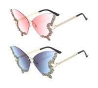 EHDWXVZM 2 Paires de Lunettes Papillon en Strass, Lunettes de Soleil Sans Monture pour Femmes, Mode Créative, Accessoires