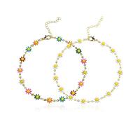 EHDWXVZM 2 petits bracelets de cheville marguerite, bracelets de cheville floraux pour femmes, bracelets de cheville style bohème, bracelets de cheville réglables, bijoux de pied