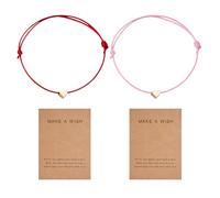 EHDWXVZM 2 Pièces de Bracelets en Forme de Coeur Avec Cartes, Corde Rose et Rouge, Décoratifs pour Filles, Bijoux