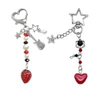 EHDWXVZM 2 Pièces de Porte-Clés en Perles, Pendentifs en Métal, Sac, Téléphone Portable, Résistant à la Rayure, Rouge, 9 cm, Unisex, Modisch, Fraise, Cœur d'amour