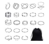 EHDWXVZM 22 Bagues Réglables, 1 Sac De Rangement, Bagues De Pouce Pour Femme, Ensemble De Bagues Pour Femme, Ensemble De Bagues En Argent, Bagues Empilables