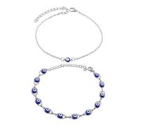 EHDWXVZM 2pcs bracelets de cheville mauvais œil, bracelets de cheville pour femmes, argent, bohème, protection et chance