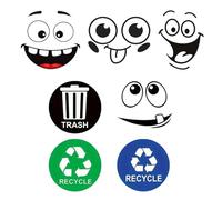 EHDWXVZM 4 autocollants émoticônes, 3 autocollants de classification des déchets, autocollants amusants pour poubelle, autocollants muraux décoratifs autocollants, autocollants imperméables.