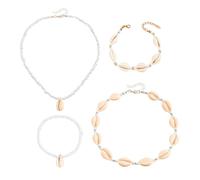EHDWXVZM 4 pièces de bijoux en coquillages pour femmes, ensemble de bijoux pour femmes, bracelets de cheville en coquillages d'été, collier de coquillages réglable, accessoires de plage pour femmes