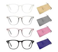 EHDWXVZM 4 pièces de lunettes anti-lumière bleue et 4 pièces de sacs de rangement pour lunettes, lunettes filtrant la lumière bleue, lunettes d'ordinateur, lunettes transparentes, lunettes à la mode