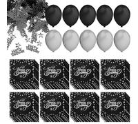 EHDWXVZM 40 Mouchoirs, 1 Paquet De Confettis Et 10 Ballons, Serviette Joyeux Anniversaire, Décoration De Fête d'anniversaire, Serviette d'anniversaire Noir, Serviette De Fête.