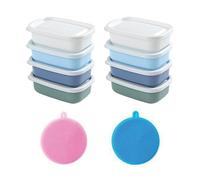 EHDWXVZM 8 Bacs À Légumes Rectangulaires Et 2 Brosses en Silicone, Boîte À Déjeuner en Plastique De 110 ML, Boîte De Scellage Alimentaire Réutilisable, Brosse De Nettoyage De La Vaisselle