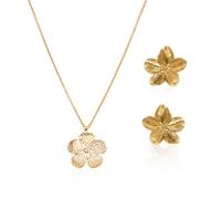 EHDWXVZM - Bijoux fleurs - 1 paire de boucles d'oreilles style palais, 1 collier, or, femme, toutes occasions