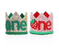 EHDWXVZM Chapeaux de 1er anniversaire pour enfants, 2 pièces, décorations d'anniversaire, décorations de fête aux fraises, à paillettes, feuille de Jungle, chapeaux d'anniversaire