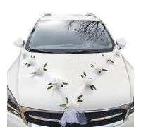 EHDWXVZM - Ensemble de décorations de voiture de mariage, guirlande en maille, blanc, adapté aux voitures de mariage et aux décorations de flotte
