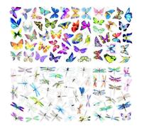 EHDWXVZM Lot de 100 Autocollants Papillon et Libellules, PVC, Imperméables, Adaptés aux Motos, Scooters, Ordinateurs Portables, Métal, Plastique