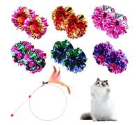 EHDWXVZM Lot de 12 balles en papier qui couinent - 1 bâton amusant pour chat - Balles à mâcher - Balles en papier colorées - Jouet d'intérieur pour chat