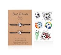 EHDWXVZM Lot De 2 Bracelets De Football, 1 Autocollant De Tatouage De Football, Bracelet De Football Tressé, Bracelet D'Amitié, Bracelet Réglable, Cadeau pour Les Fans