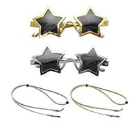 EHDWXVZM Lot de 2 paires de lunettes de soleil avec étoile à 5 branches et 2 cordons pour lunettes de soleil tendance avec étoile à cinq branches, or, Taille unique