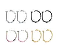EHDWXVZM Lot de 8 anneaux de piercing de nez, de lèvres, de nez en forme de D, accessoires de bijoux, en forme de D, taille unique, Acier inoxydable