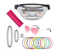 EHDWXVZM Sac À Taille 1 Morceau, Verres De 1 Morceau, Bracelet De 10 Pièces, Colliers 3 Pièces Et Bandeau 1 Pièce, Accessoires Rétro, Fournitures De Pansement De Fête, Accessoires pour Femmes.