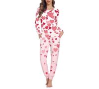 Eheartsgir Ensemble de pyjama 2 pièces pour femme, manches longues, grande taille, décontracté, doux, avec poches, Impression de la Saint-Valentin, XXL