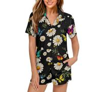 Eheartsgir Pyjama 2 pièces à manches courtes pour femmes avec bouton, grande taille, vêtements de nuit décontractés, doux, extensibles et amusants avec poches, Papillon., M
