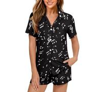 Eheartsgir Pyjama 2 pièces à manches courtes pour femmes avec boutons, grande taille, vêtements de nuit décontractés, doux, extensibles et amusants avec poches, Notes de musique., S