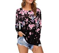 Eheartsgir T-shirt surdimensionné à manches longues pour femme - Col rond - Séchage rapide, Colibri Fleurs de cerisier, Taille 3XL