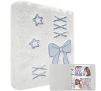 EHERDM Classeur de cartes photo en peluche avec 20 pages intérieures amovibles A6 - Album photo Kpop à 4 pochettes - Pages transparentes double face - Porte-cartes pour photo de 7,6 cm - Bleu