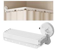 EHERDM Tringle à rideau de douche pliable à fixation murale avec ventouses sans perforation, pliable à 360°, pour salle de bain, baignoire, étagère à linge rétractable à 5 plis, 172,7 cm