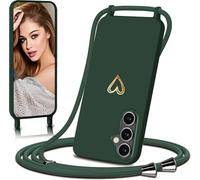 Eherui Coque de Protection Samsung Galaxy A55 5G avec cordon, étui avec rubans collier réglable souple en silicone avec motif coeur anti-rayures antichoc pour Samsung A55, vert
