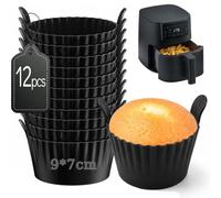 EHIOG 12 Pièces Moule œuf Air Fryer, 9x5 cm Ramequin Silicone Airfryer, Flexible et Réutilisable | Idéal pour Puddings, Cupcakes et Mini Quiches