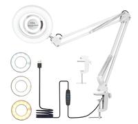 EHIOG Lampe de Bureau avec Loupe 10X et LED, 72 LED, 3 températures de couleur, 10 niveaux de luminosité, Lampe Bras Pivotant Réglable idéale pour manucure, lecture et bricolage-Blanc