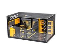 EHJRE 1:24 Diorama à L'Échelle, Coffre de Rangement Anti-poussière pour Jouets Automobiles, Simulation d'Atelier de Réparation Automobile avec Couvercle en Acrylique Léger pour Jouet Voiture